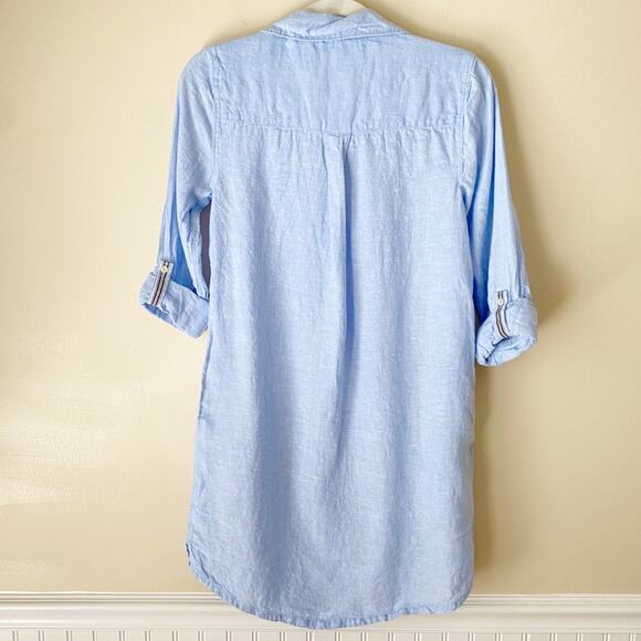 C&C California | 100% Linen Button Front Shirt Dress Summer Beachy Blue XS - Picture 5 of 8